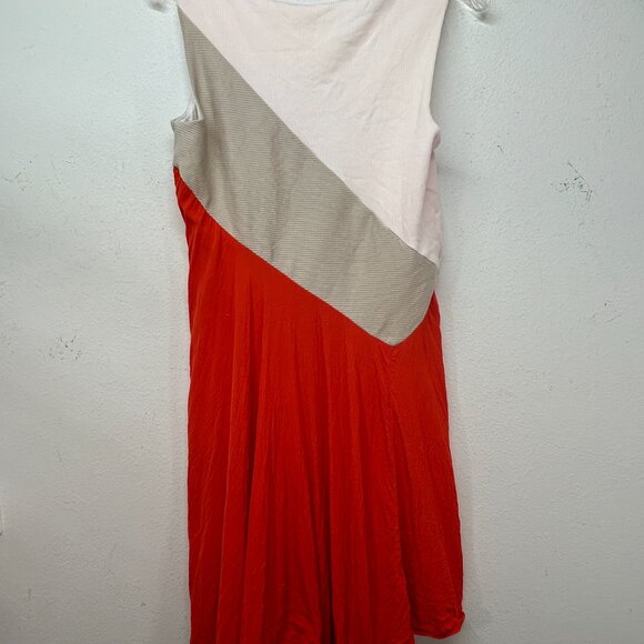 Anthropologie Maeve Cameron Dress medium orange red colorblock Rib  Asymmetrical - Picture 7 of 13